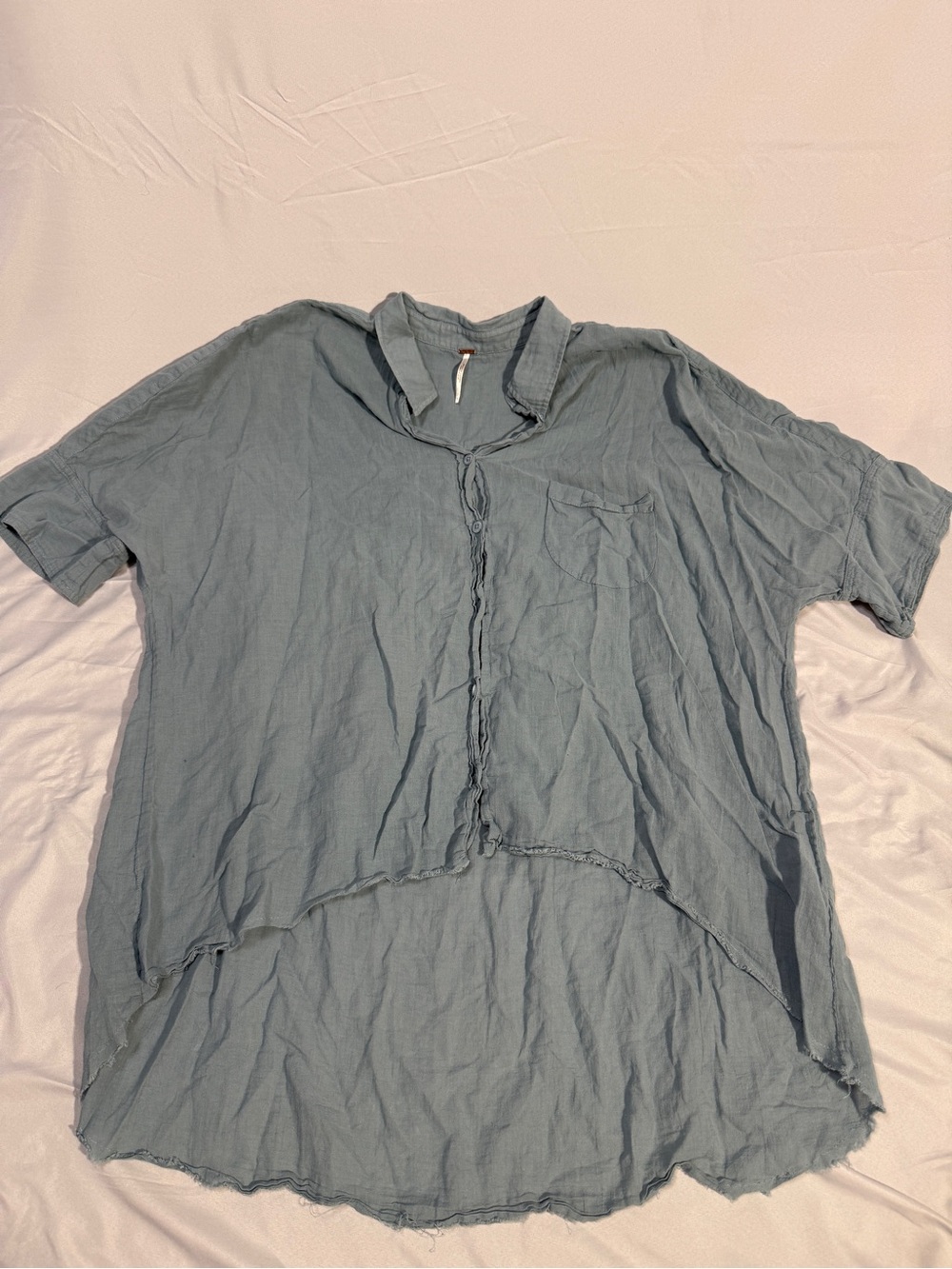 Free People Washed Slate Blue Short-Sleeve Button-Up Shirt